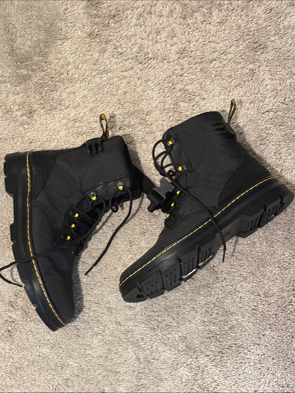 Dr. Martens Black Lace-Up Boots with Yellow Stitching Detail